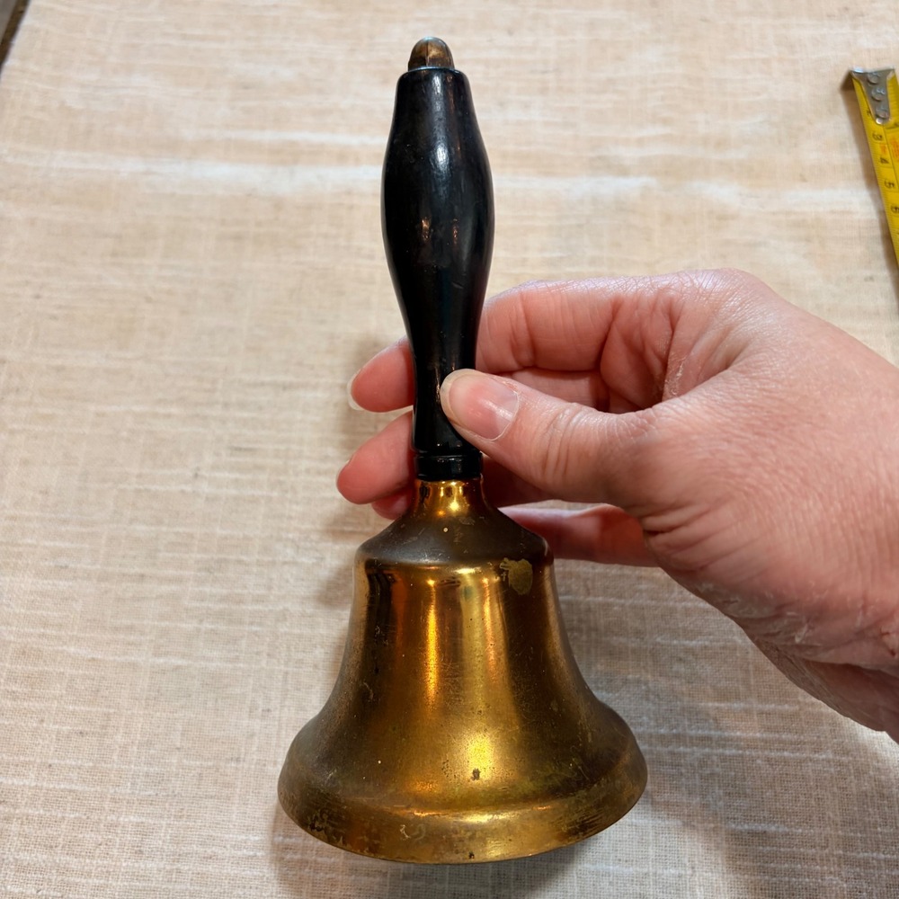 Vintage Brass Hand Bell with Black Turned Wood Handle 6.5 Inch School‎ Dinner